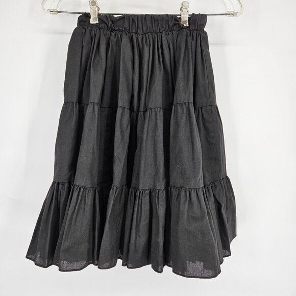 Tiered Ruffle Midi Skirt Small Black Elastic Waist Boho Grandma Dancing Square - Picture 2 of 10